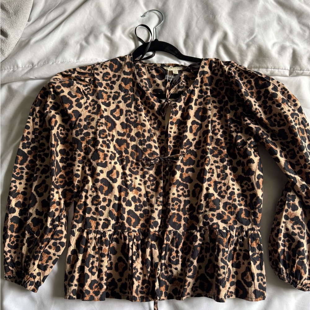 Leopard Print Tie Up Blouse